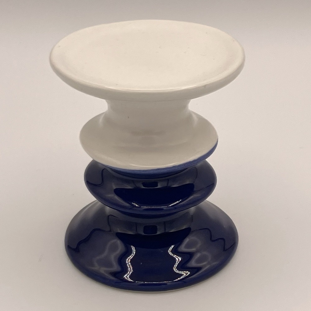 Blue & White Plant Candle Stand Ceramic 4" H x 3.25" Diameter Home Decor